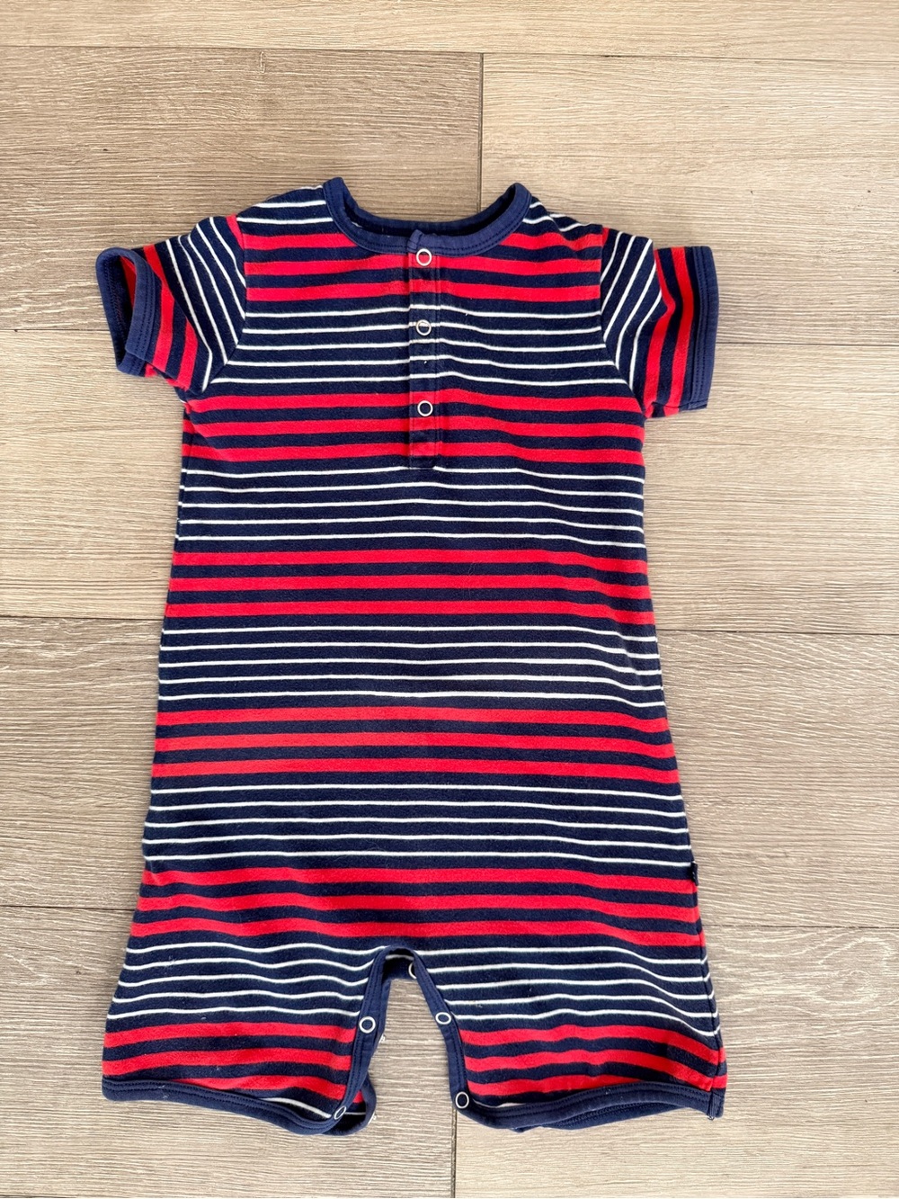 Toobydoo Navy, Red & White Striped Short Sleeve One-Piece Bodysuit